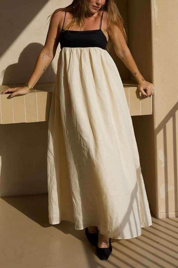 Fien | Maxikleid aus Leinenmischung im Colorblock-Design