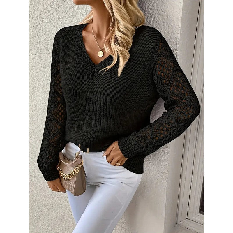 Anicette women's sweater | Sweater with openwork sleeves