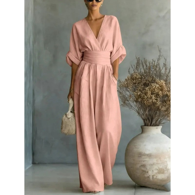 Risel | V-hals Jumpsuit met Obi-band