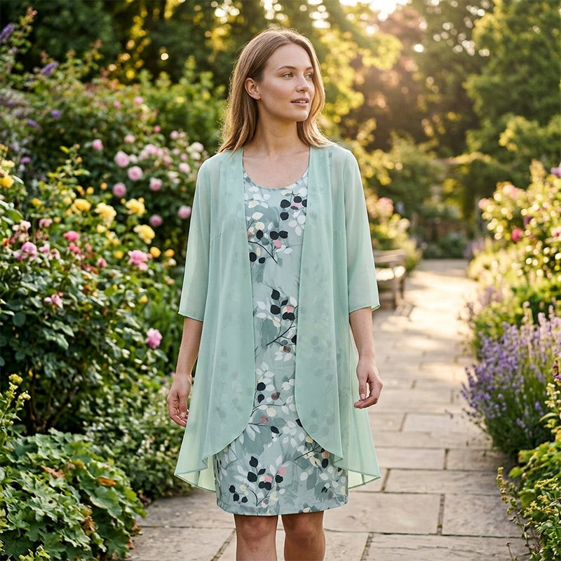 Marieke | Jurk met bloemenprint en effen vest