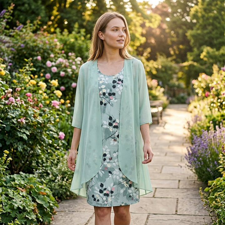 Marieke | Jurk met bloemenprint en effen vest