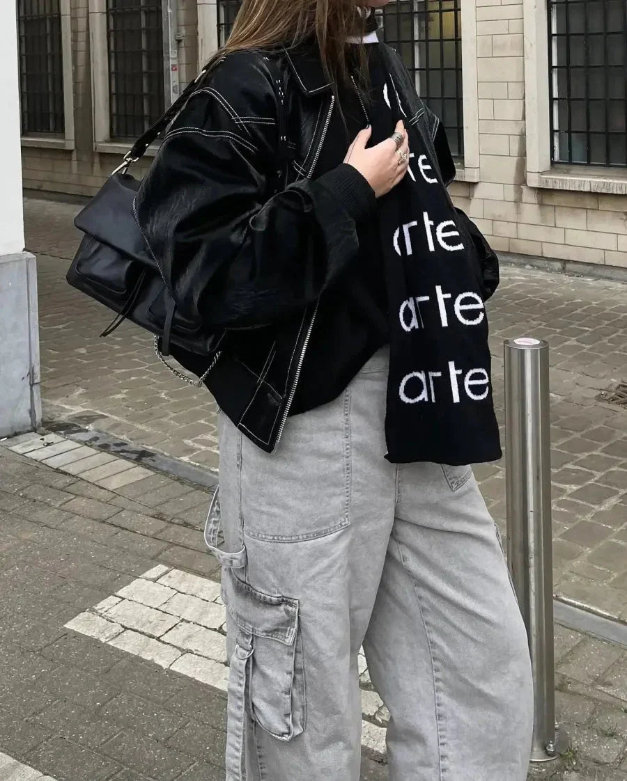 Veerle | Oversized-Bomberjacke aus Kunstleder