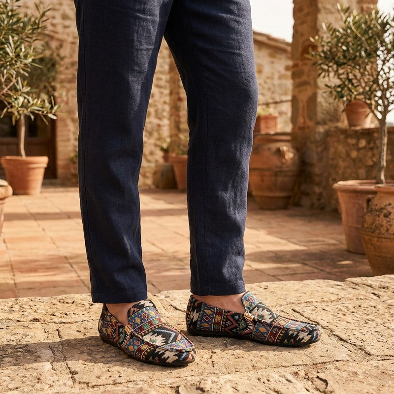 Loafers | Geometrisch patroon met goudkleurig detail