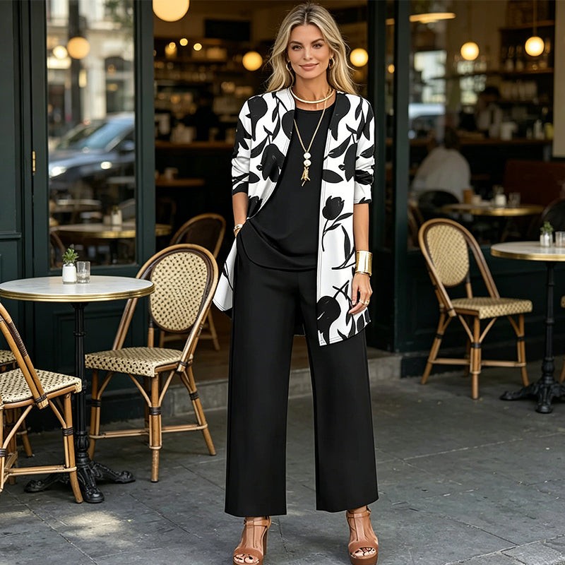 Laura | Ensemble pour femme 3 pièces avec gilet, haut et pantalon