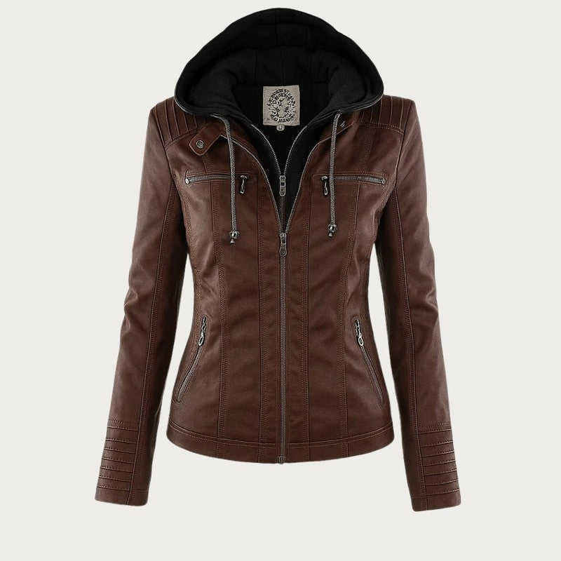 Monica | Veste en cuir matelassée à capuche