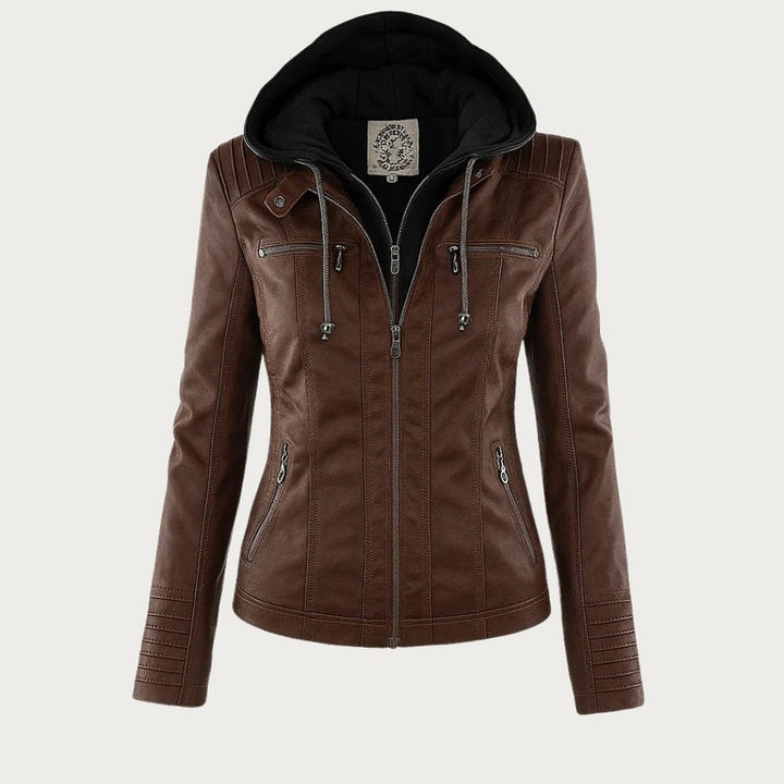 Monica | Veste en cuir matelassée à capuche