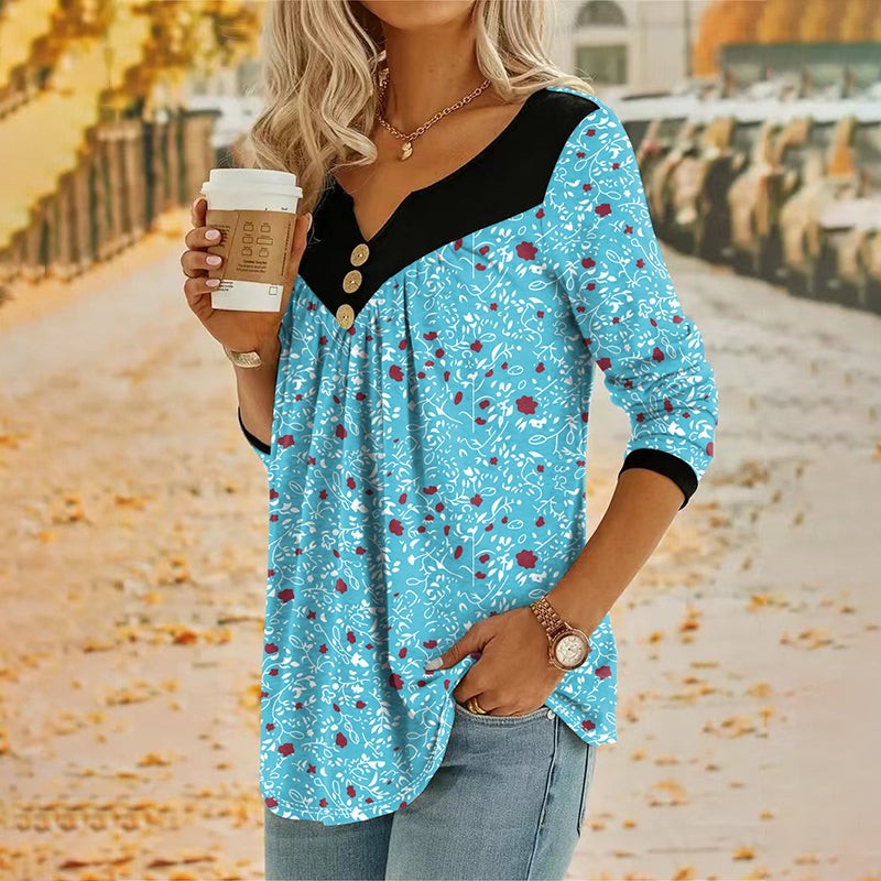 Mila | Vintage bloemenprint T-shirt met V-hals