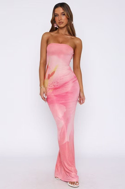 Mirthe | Vestido maxi estampado sem alças