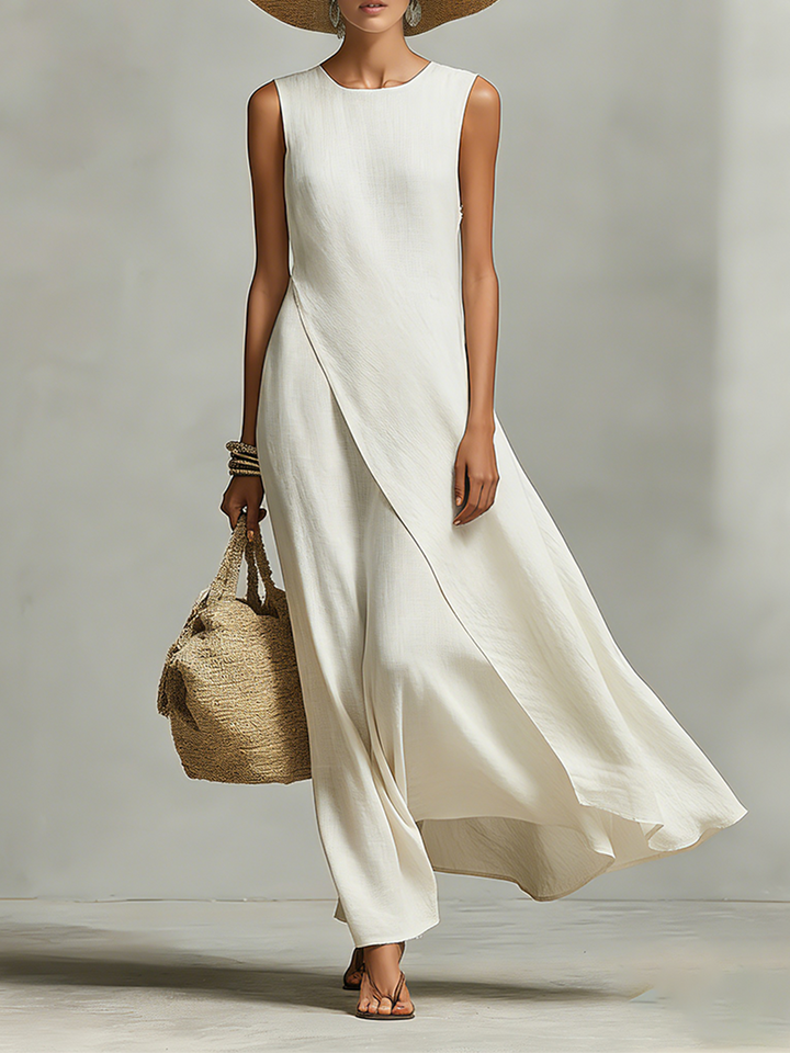 Cato | Drapiertes asymmetrisches Maxikleid