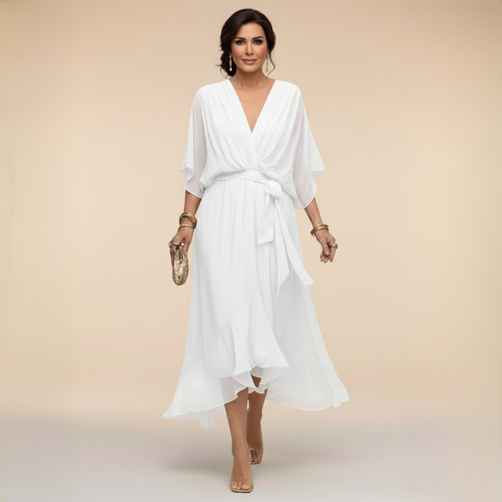 Cornelia | Drapiertes Chiffon-Midikleid