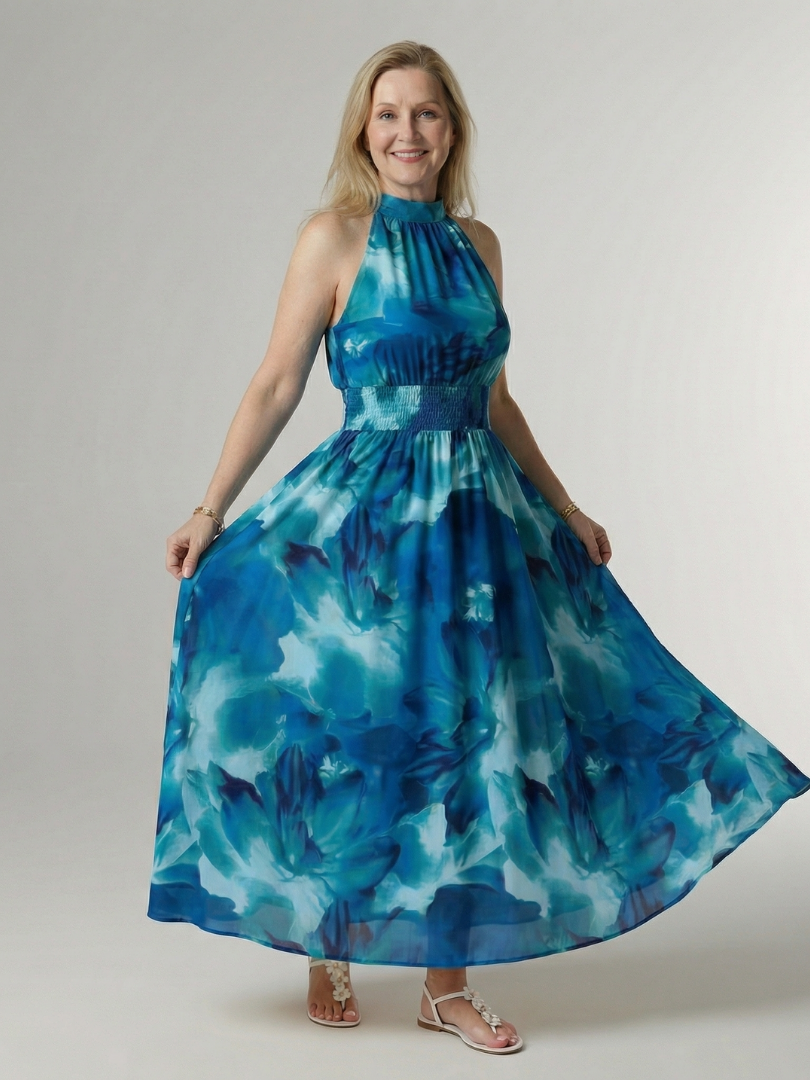 Cato | Robe midi dos nu à taille smockée