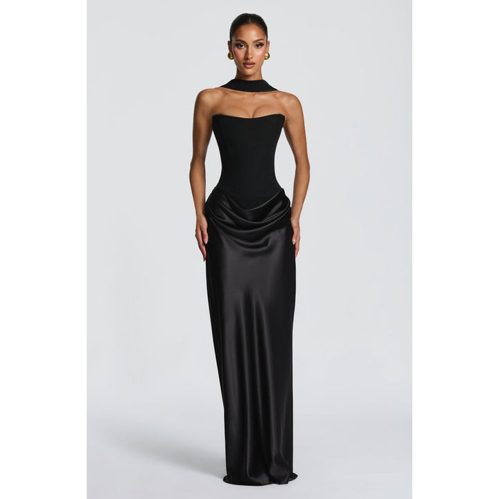 Maggie | Tailliert Maxi Kleed met Struise Rok