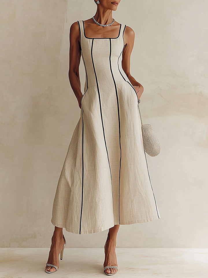 Yfke | Robe longue en mélange de lin avec liseré