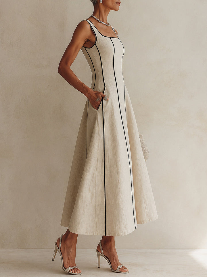 Yfke | Robe longue en mélange de lin avec liseré