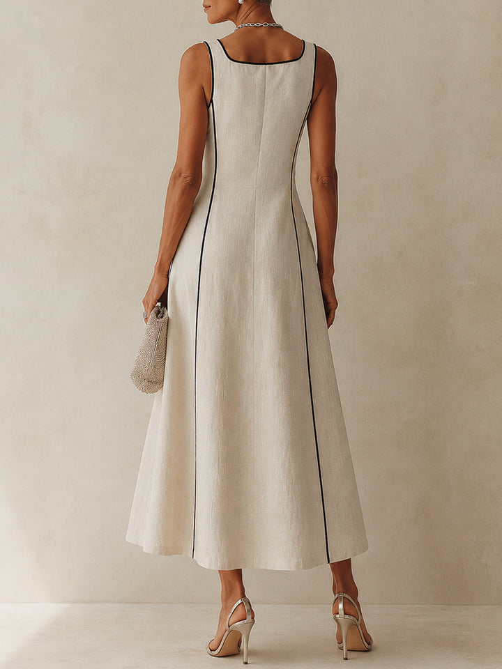 Yfke | Robe longue en mélange de lin avec liseré