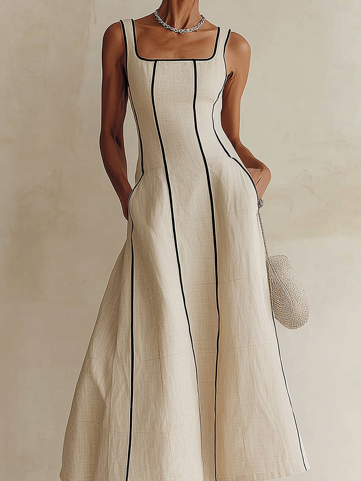 Yfke | Robe longue en mélange de lin avec liseré