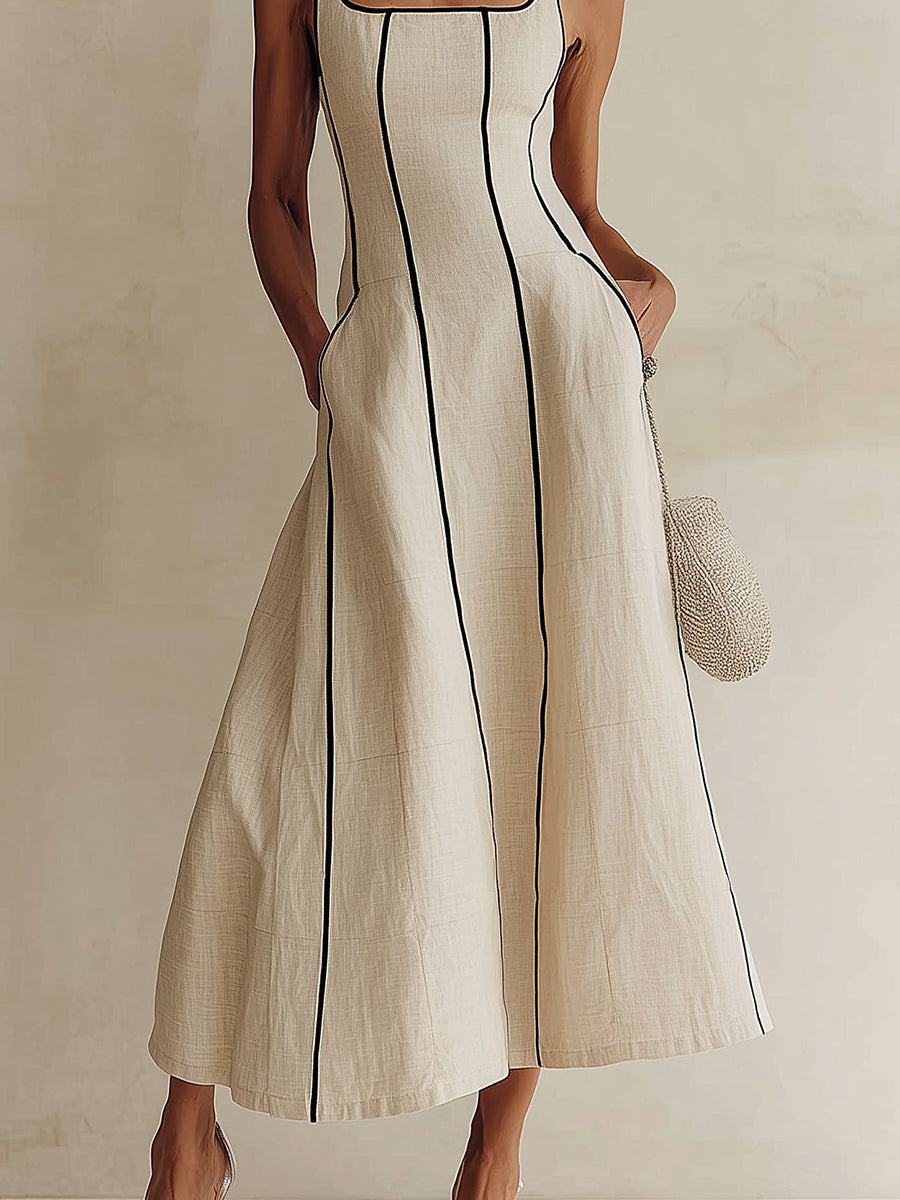Yfke | Robe longue en mélange de lin avec liseré