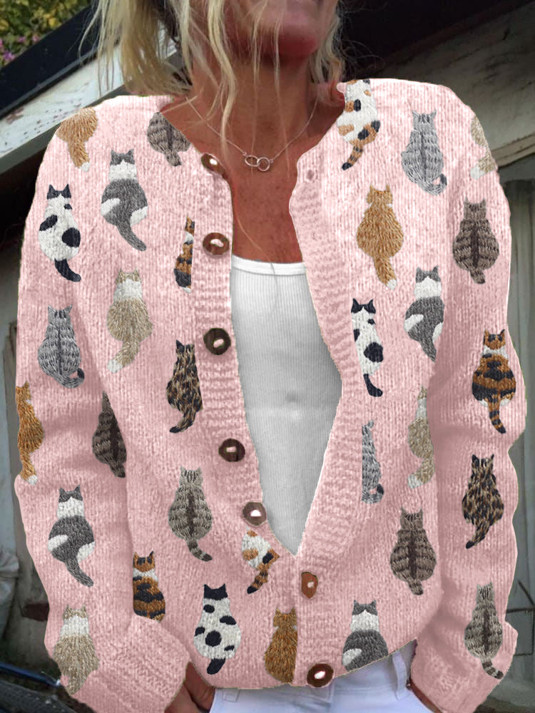 Wende | Gestrickte Strickjacke mit Katzenmuster