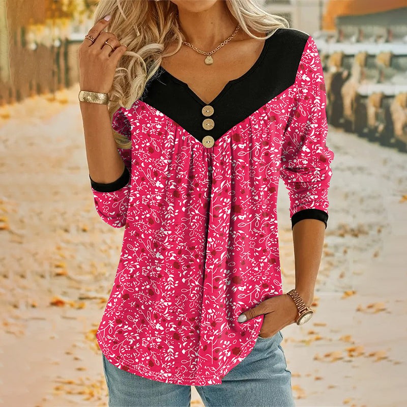 Mila | Vintage bloemenprint T-shirt met V-hals