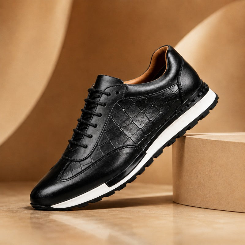 Vincent | Geribbelde zool leren sneakers