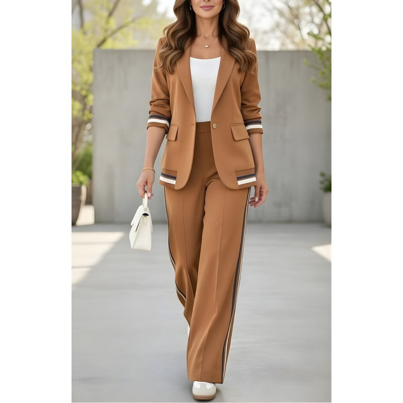 Simone | Gestructureerde Blazer met Wijde Broek