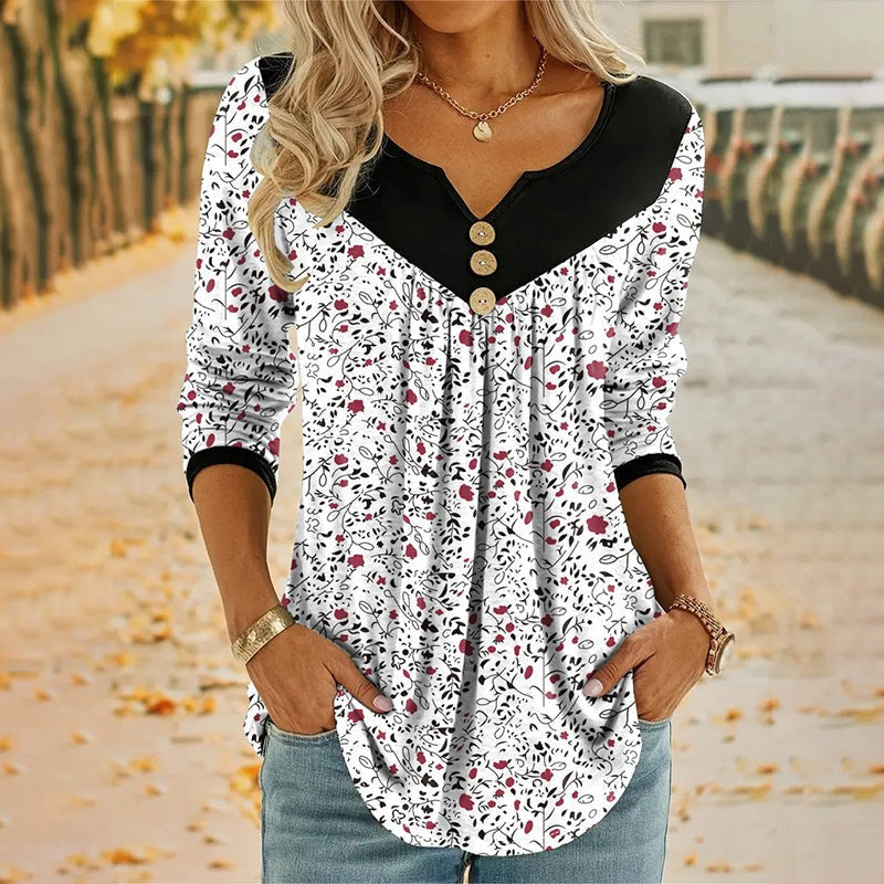 Mila | Vintage bloemenprint T-shirt met V-hals
