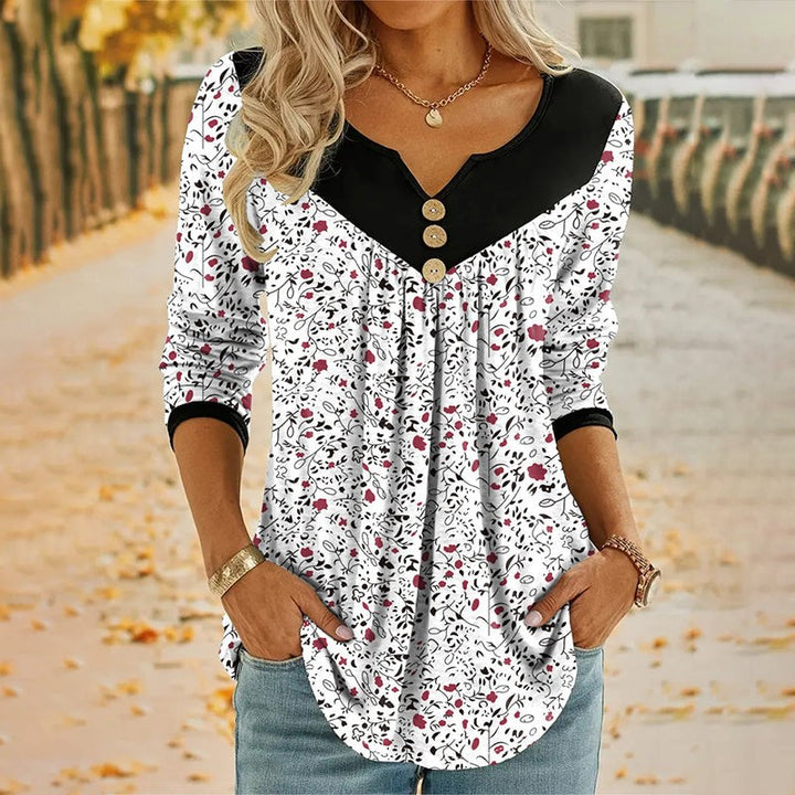 Mila | Vintage bloemenprint T-shirt met V-hals