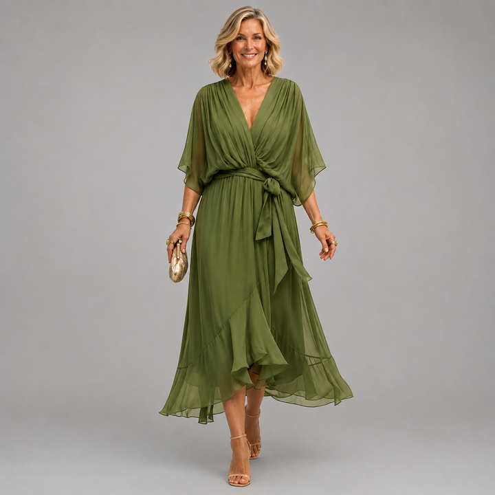Cornelia | Drapiertes Chiffon-Midikleid