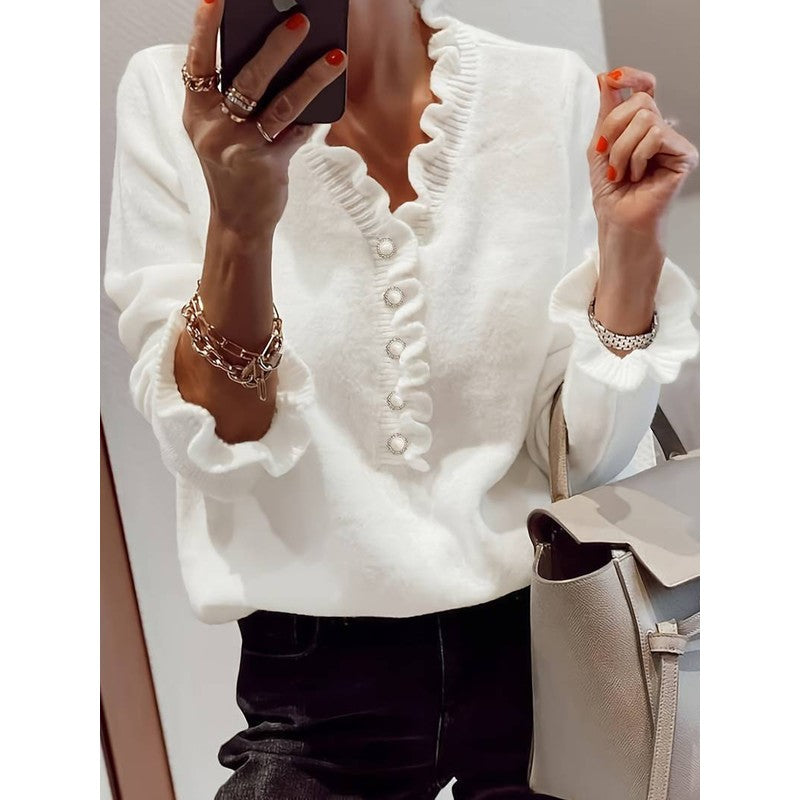 Eleanor | V-hals blouse met ruffle details