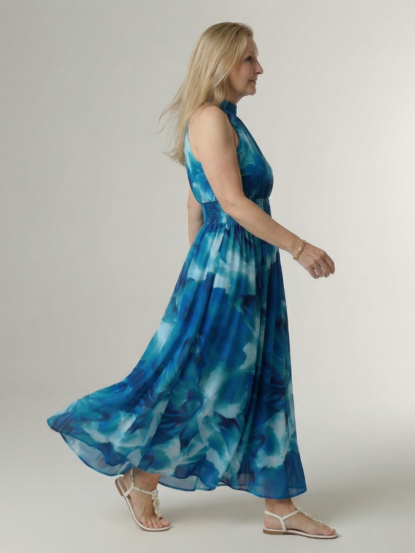 Cato | Robe midi dos nu à taille smockée