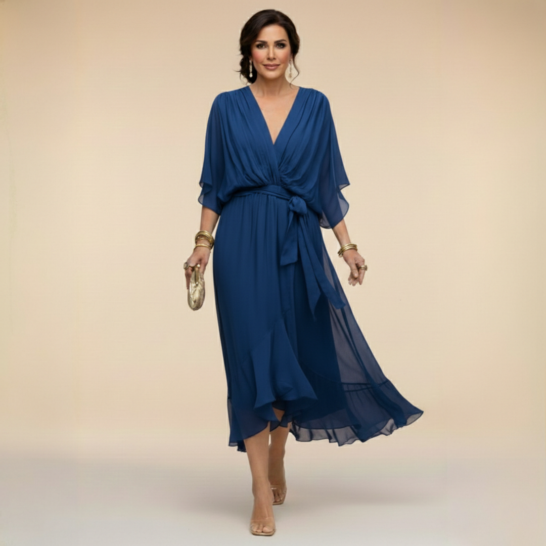 Cornelia | Drapiertes Chiffon-Midikleid