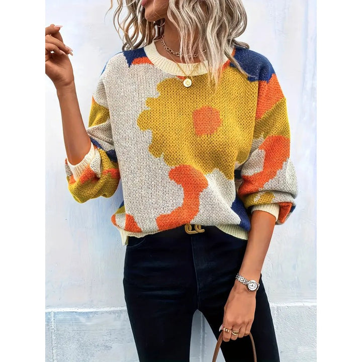 Divyae | Camisola floral abstrata com gola redonda