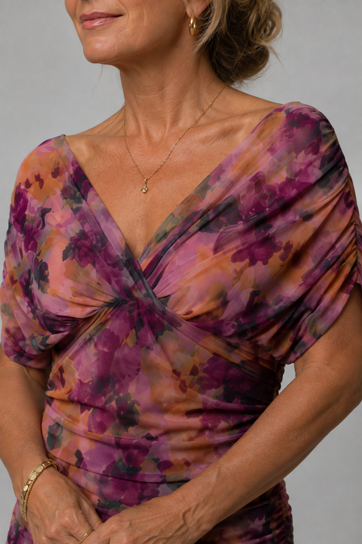 Neeltje | Robe midi fleurie drapée