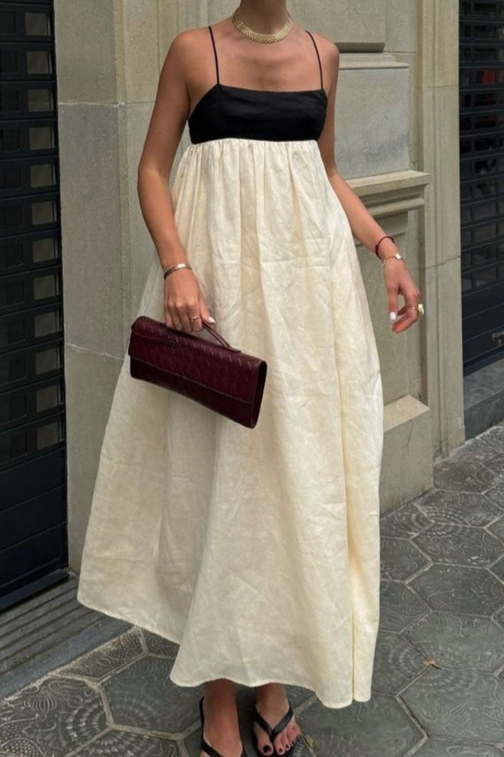 Fien | Maxikleid aus Leinenmischung im Colorblock-Design