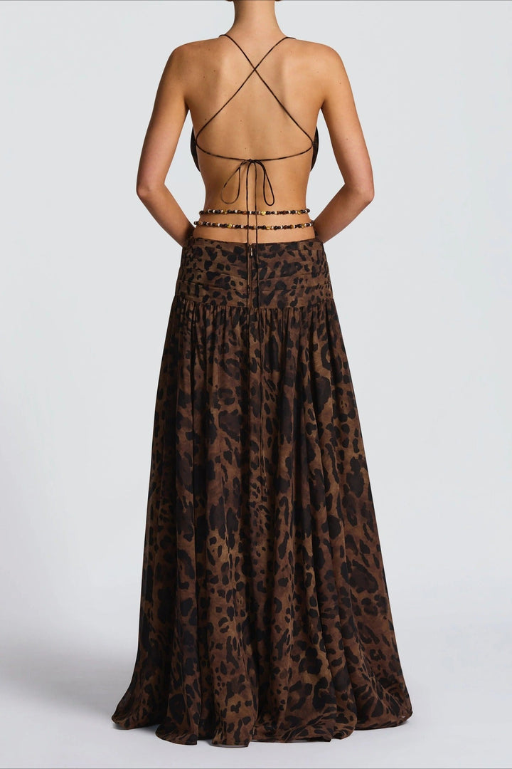 Yara | Vestido maxi drapeado com detalhe metálico