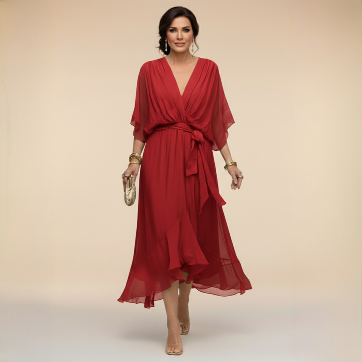 Cornelia | Drapiertes Chiffon-Midikleid
