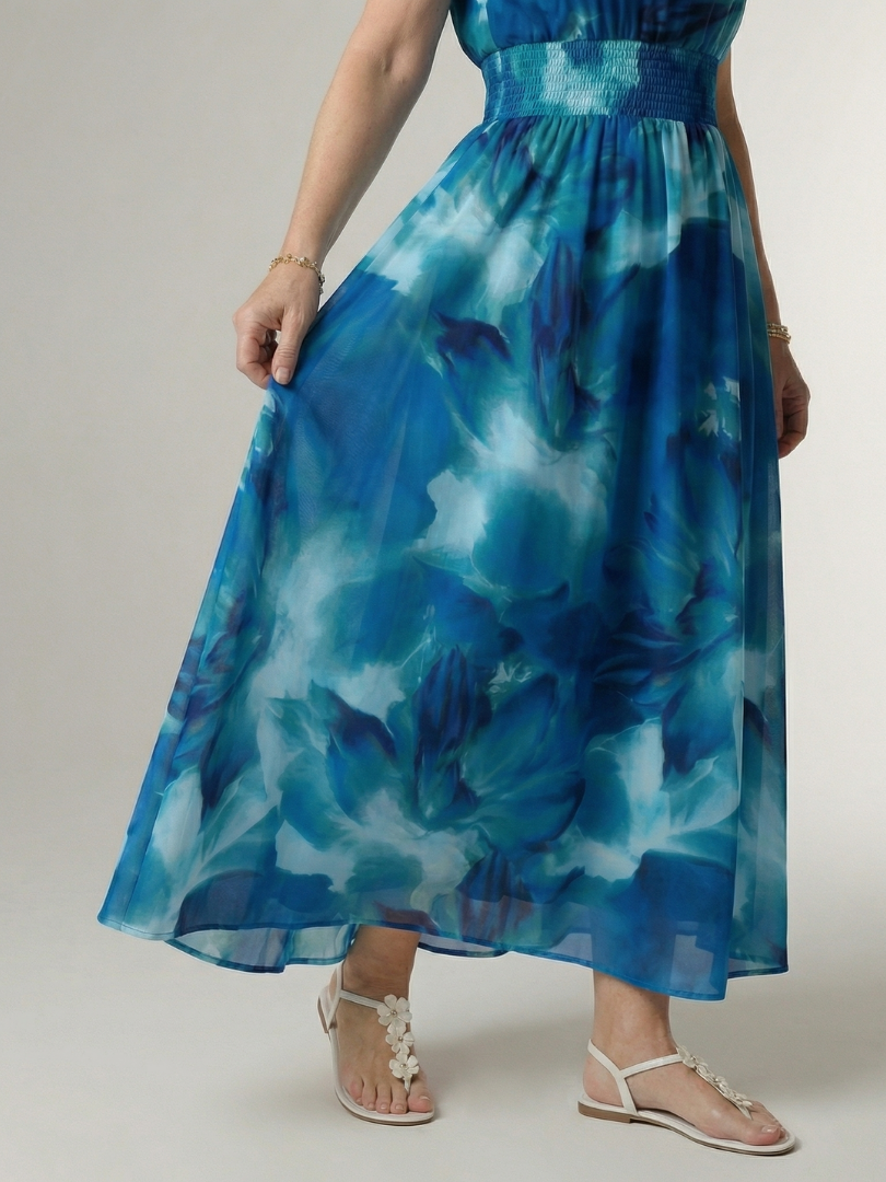 Cato | Robe midi dos nu à taille smockée