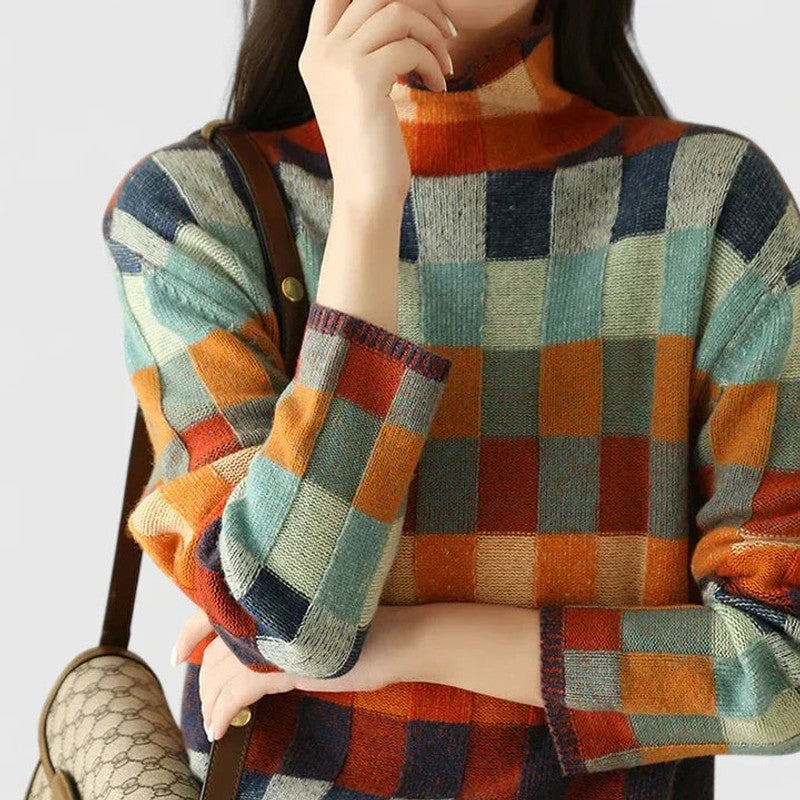 Louise | Gebreide Turtleneck Trui met Ruitpatroon