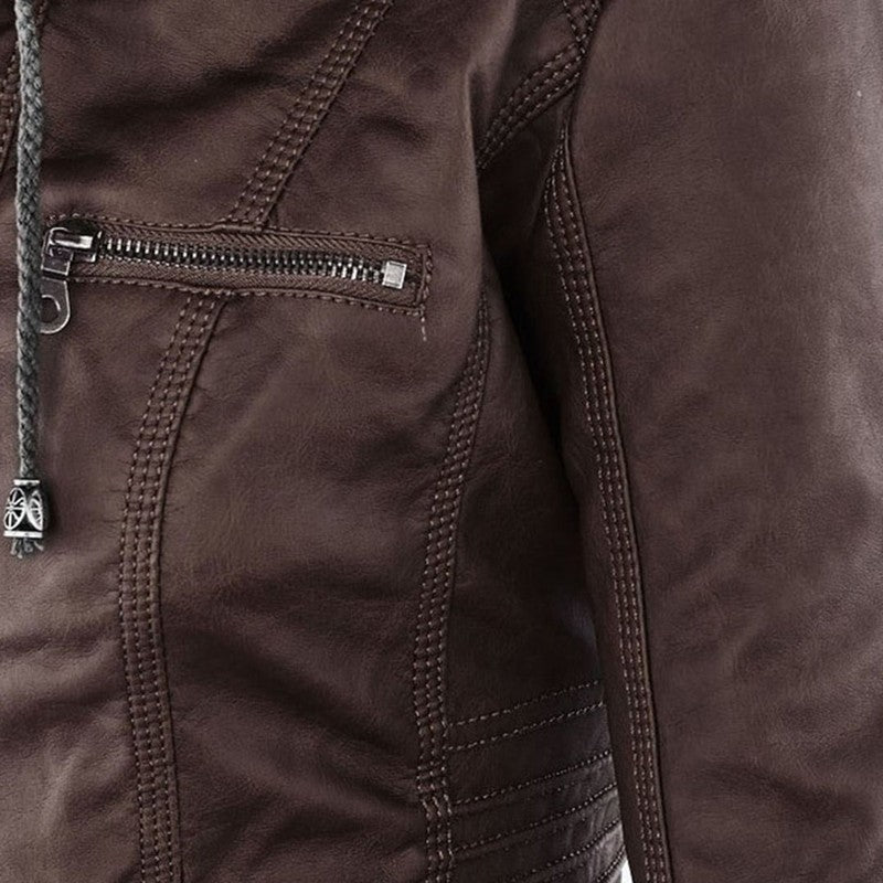 Monica | Veste en cuir matelassée à capuche
