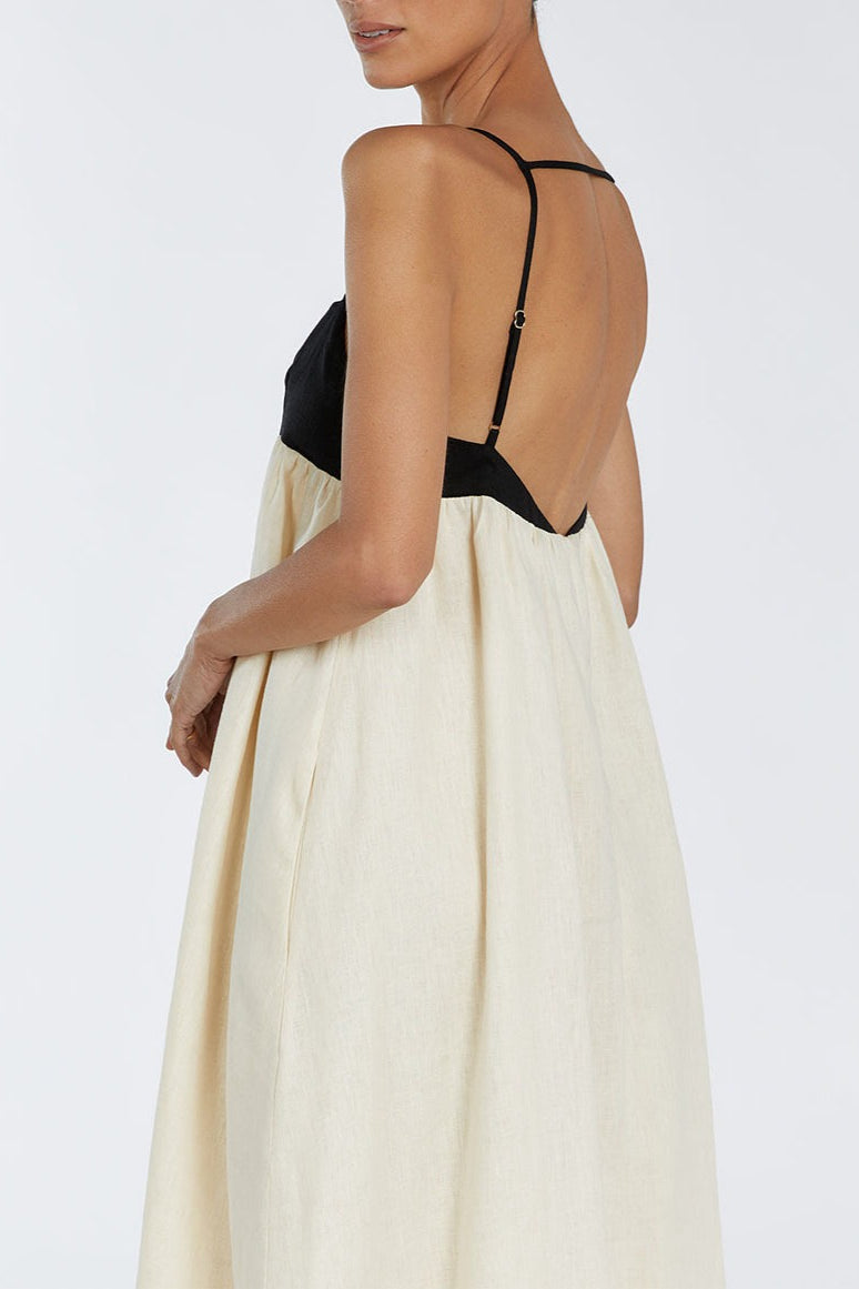 Fien | Maxikleid aus Leinenmischung im Colorblock-Design