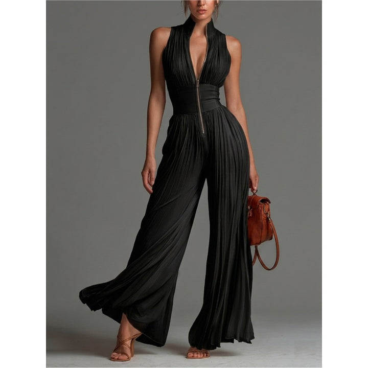 Hester | Ärmelloser Jumpsuit mit V-Ausschnitt und weitem Bein