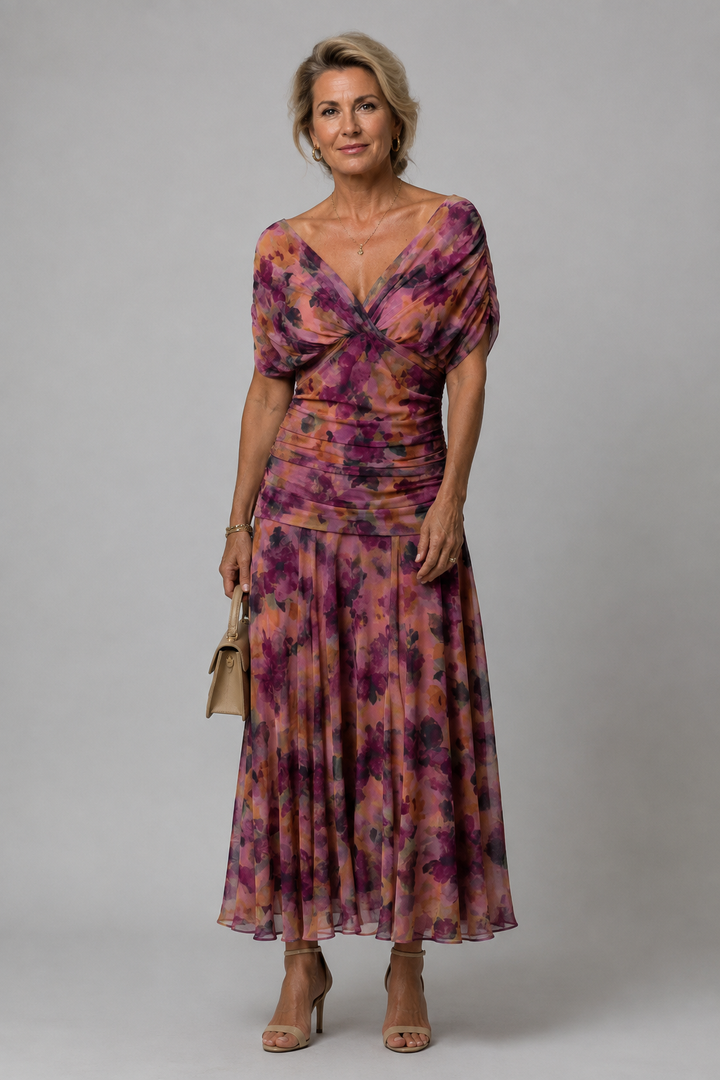 Neeltje | Robe midi fleurie drapée