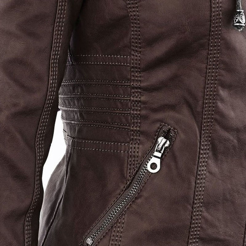 Monica | Veste en cuir matelassée à capuche