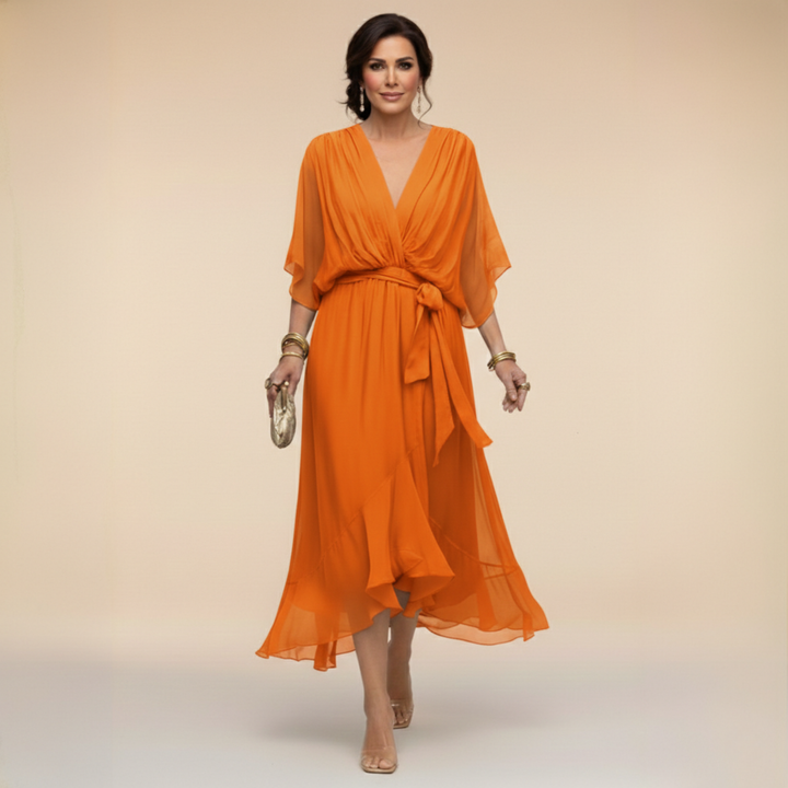Cornelia | Drapiertes Chiffon-Midikleid