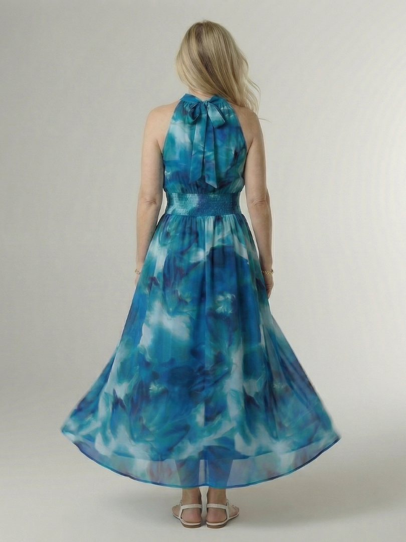 Cato | Robe midi dos nu à taille smockée