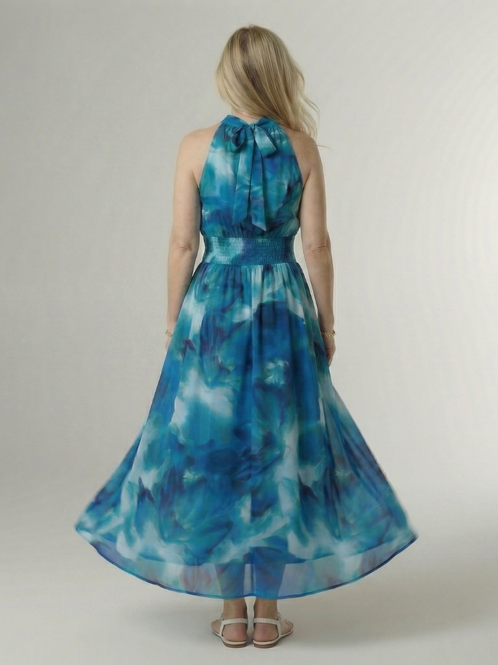 Cato | Robe midi dos nu à taille smockée