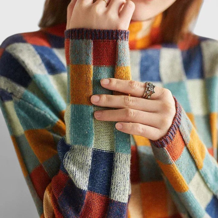 Louise | Gebreide Turtleneck Trui met Ruitpatroon