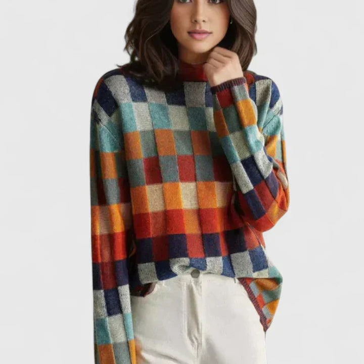 Louise | Gebreide Turtleneck Trui met Ruitpatroon