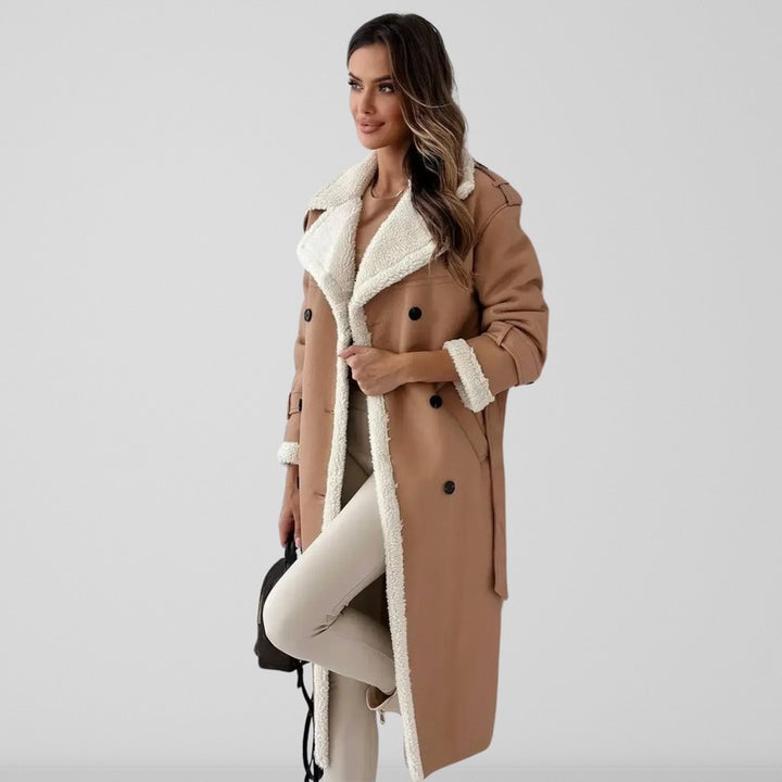 Cheryl | Lange dubbelrijige jas voering