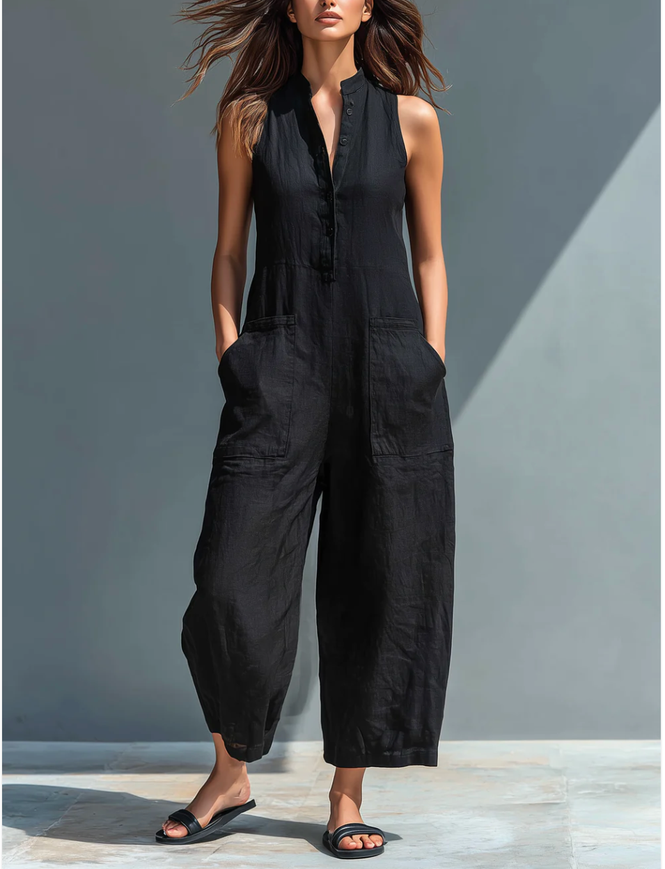 Reina | Ärmelloser Jumpsuit aus Leinenmischung